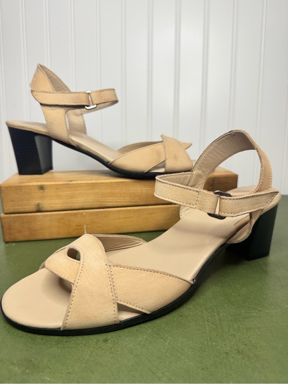 Arche Block Heeled Sandals in Neutral Nubuck Leather *France*